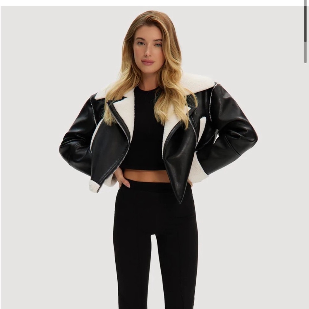 Noize Cropped Shearling Vegan Leather Jacket